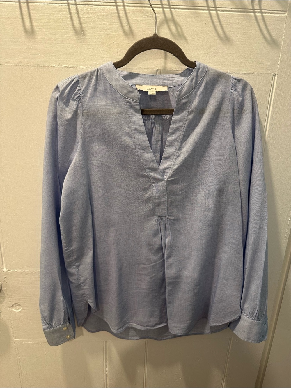 LOFT Light Blue Split V-Neck Long Sleeve Blouse